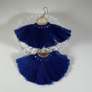 Blue Tassel Drop Earrings With Gold-Tone Hoop & Fishhook Closure Stylish Stateme